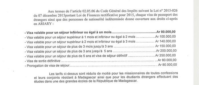 Visa touristique pour Madagascar : les nouveaux tarifs Visa touristique pour Madagascar : les nouveaux tarifs